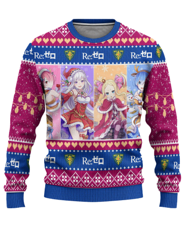 Cozy Anime Christmas Sweater - Festive Re:Zero Design, Perfect For Fans!