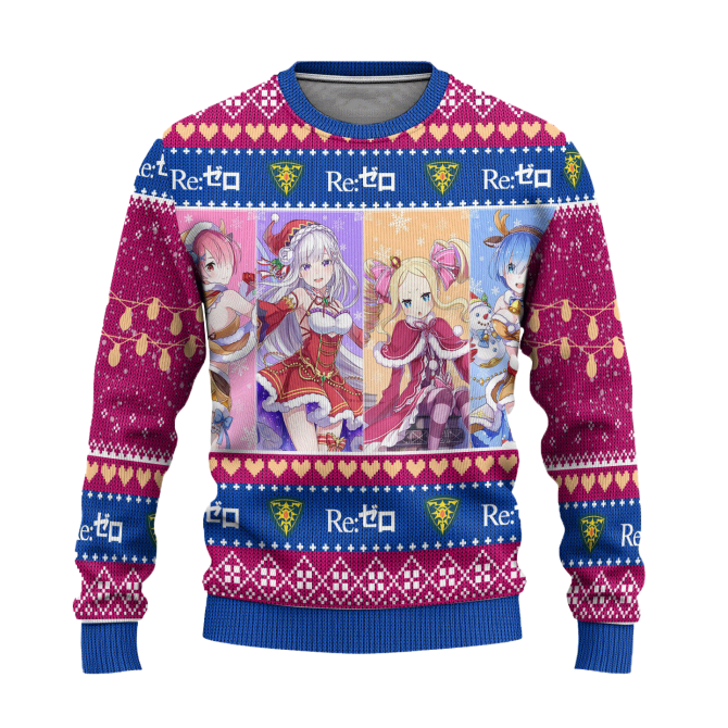 Cozy Anime Christmas Sweater - Festive Re:Zero Design, Perfect For Fans!