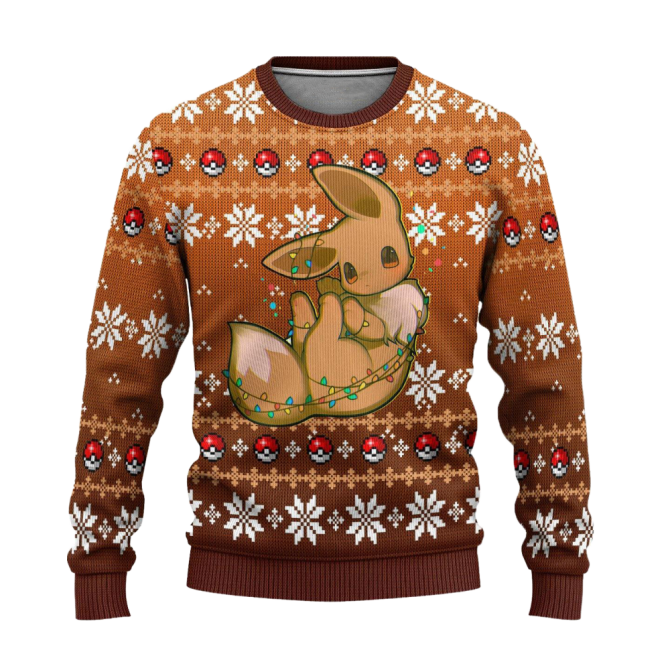 Cozy Eevee Holiday Sweater - Festive Knit With Pokéball & Snowflake Design - Image 6