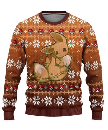 Cozy Eevee Holiday Sweater - Festive Knit With Pokéball & Snowflake Design
