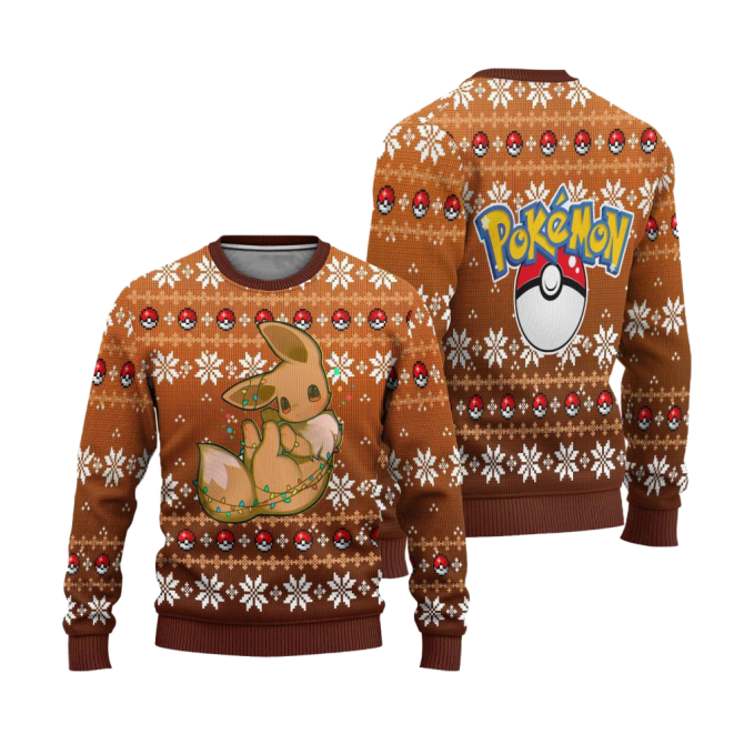 Cozy Eevee Holiday Sweater - Festive Knit With Pokéball & Snowflake Design - Image 3