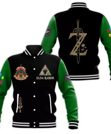 Legendary Gamer Varsity Jacket - Green & Black Embroidered Design - Unisex Casual Wear