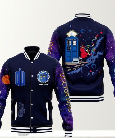 Customizable Doctor Who Varsity Jacket – Tardis Design, Space-Themed, Perfect Gift For Fans!
