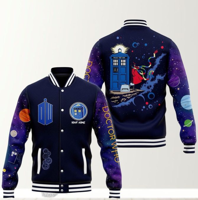 Customizable Doctor Who Varsity Jacket – Tardis Design, Space-Themed, Perfect Gift For Fans!
