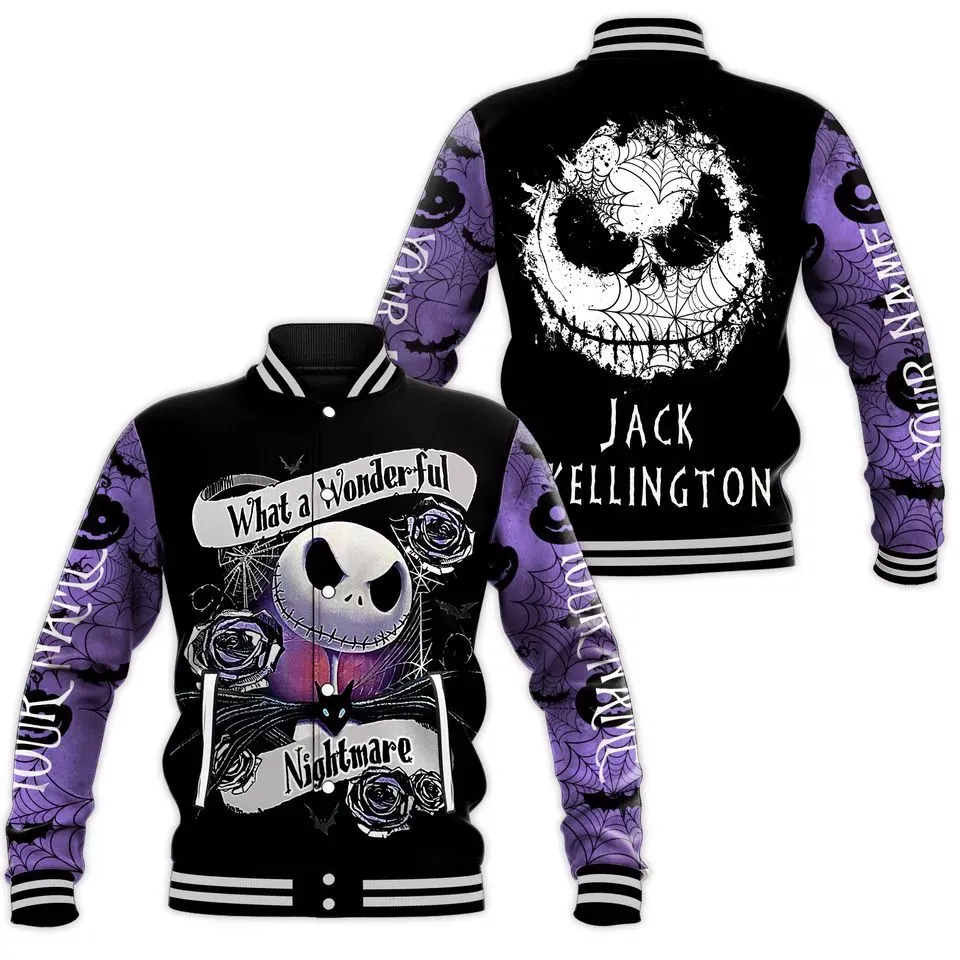 Spooky Jack Skellington Varsity Jacket – Unique Halloween Nightmare Design