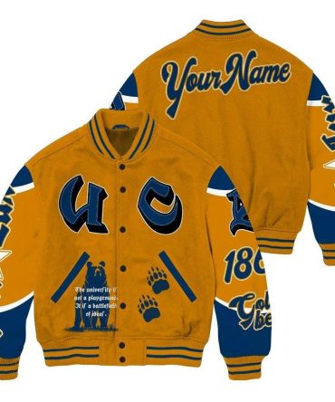 Customizable Vintage Varsity Jacket – Add Your Name, Stylish Gold & Blue Design!