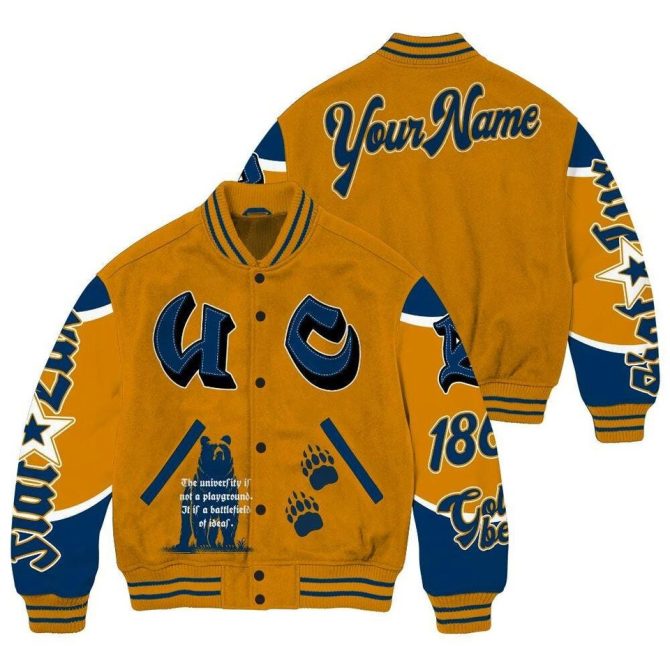Customizable Vintage Varsity Jacket – Add Your Name, Stylish Gold & Blue Design!