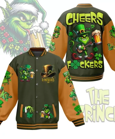 St. Patrick'S Day Grinch Varsity Jacket – Fun Festive Design, Perfect For Celebrations!