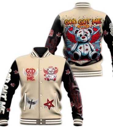 God Got Me Teddy Varsity Jacket - Unique Graphic Design, Streetwear Style