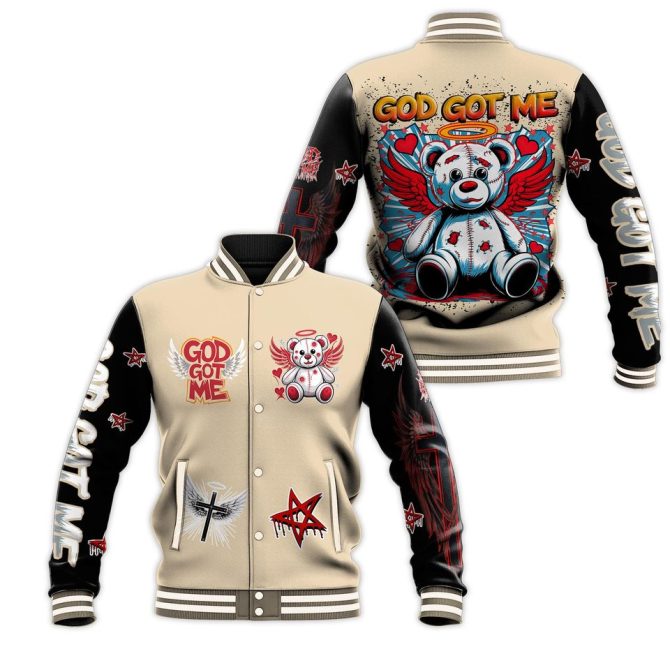God Got Me Teddy Varsity Jacket - Unique Graphic Design, Streetwear Style