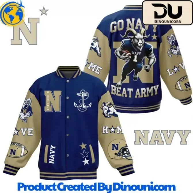 Navy Spirit Varsity Jacket - Go Navy Beat Army Design, Unisex, Limited Edition