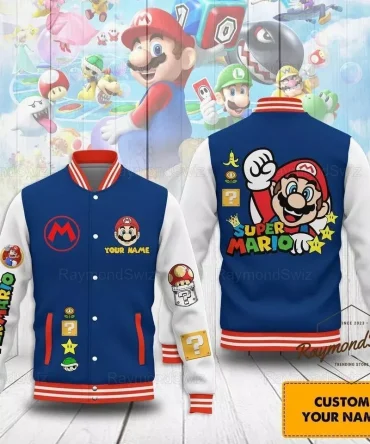 Custom Super Mario Varsity Jacket - Personalized Name, Iconic Characters & Vibrant Design