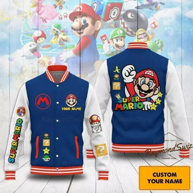 Custom Super Mario Varsity Jacket - Personalized Name, Iconic Characters & Vibrant Design