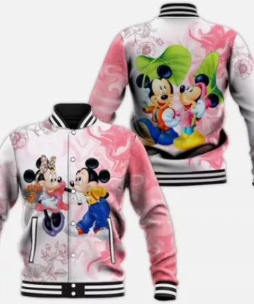 Disney Mickey & Minnie Mouse Varsity Jacket - Colorful Cartoon Lovers' Design For Kids & Adults