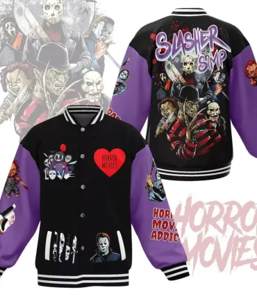 Horror Movie Varsity Jacket - Iconic Slasher Characters Design - Perfect For Fans!