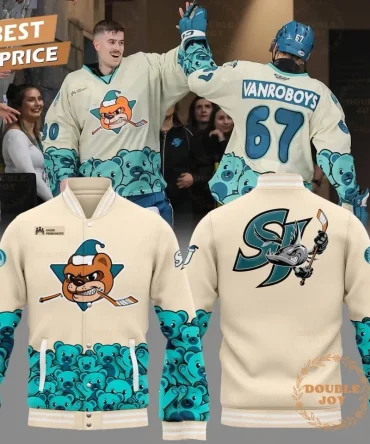 Hockey Team Bear & Shark Varsity Jacket - Best Price, Limited Edition, Cozy & Stylish