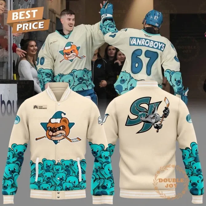 Hockey Team Bear & Shark Varsity Jacket - Best Price, Limited Edition, Cozy & Stylish