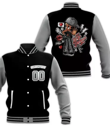 Customizable Graphic Varsity Jacket - Unique Streetwear Style, Black & Gray