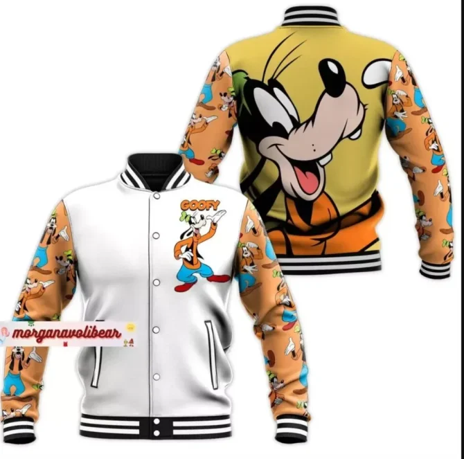 Goofy Cartoon Varsity Jacket - Colorful Unisex Bomber For Disney Fans