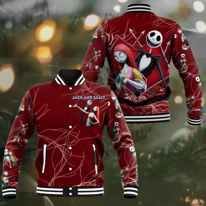 Jack & Sally Red Varsity Jacket - Unique Halloween-Themed Gift For Fans