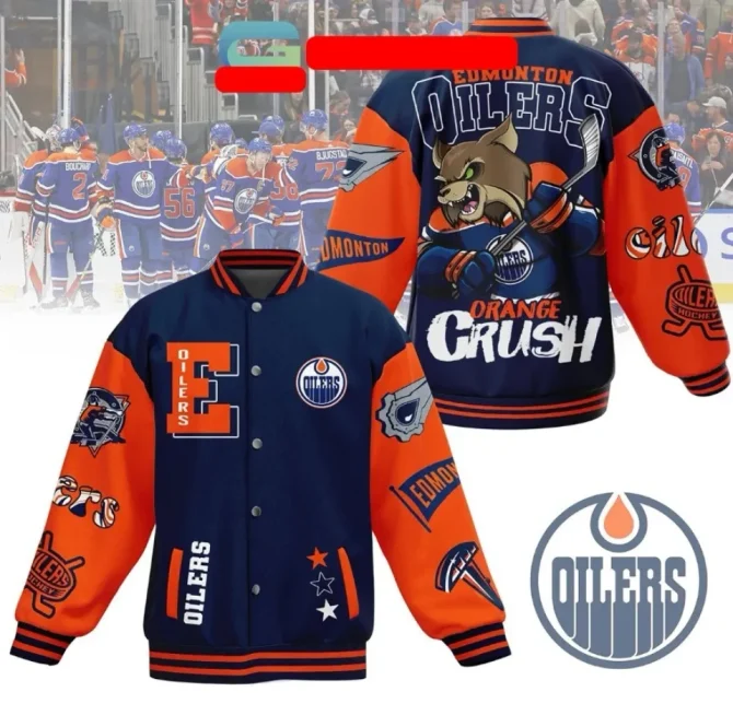 Edmonton Oilers Varsity Jacket - Bold Orange & Blue Fan Gear For Ultimate Team Pride