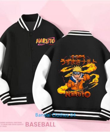 Naruto Anime Varsity Jacket - Stylish Black & White Baseball Bomber For Fans - Unisex Casual Wear