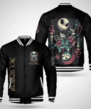Customizable Jack Skellington Varsity Jacket - Unique Halloween Design