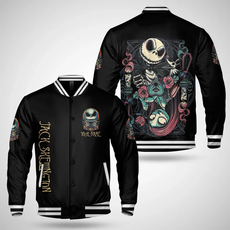 Customizable Jack Skellington Varsity Jacket - Unique Halloween Design