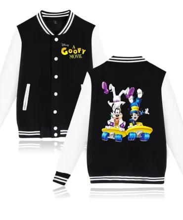 Disney A Goofy Movie Varsity Jacket - Stylish Black & White Cartoon Retro Apparel