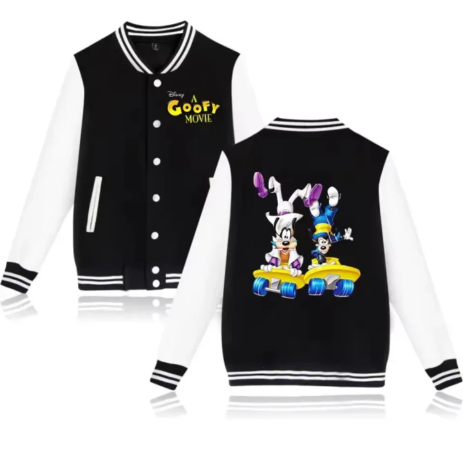 Disney A Goofy Movie Varsity Jacket - Stylish Black & White Cartoon Retro Apparel