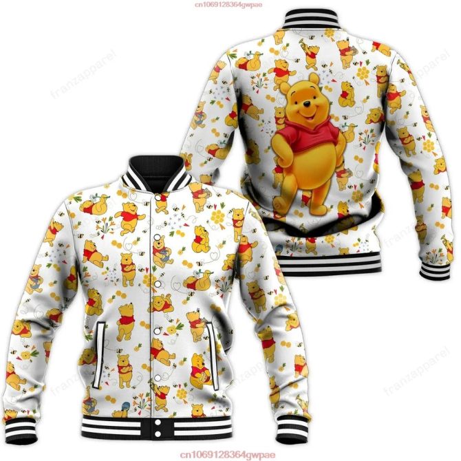 Cozy Cartoon Bear Print Bomber Jacket - Stylish & Fun Outerwear For All Ages