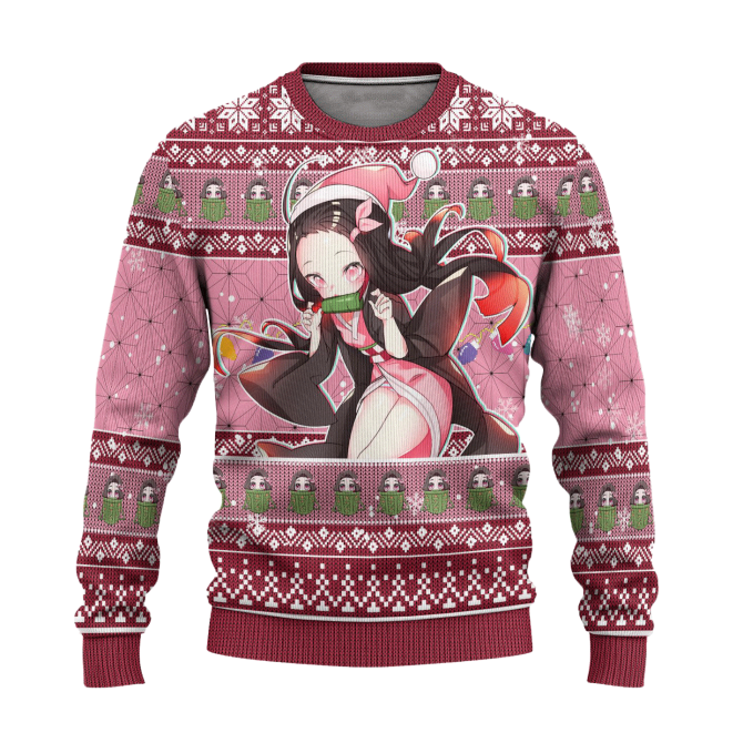 Cozy Anime Christmas Sweater - Cute Pink Holiday Knit With Festive Character Design For Fans - Image 6
