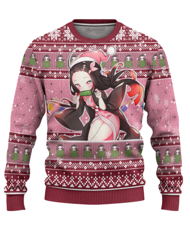 Cozy Anime Christmas Sweater - Cute Pink Holiday Knit With Festive Character Design For Fans