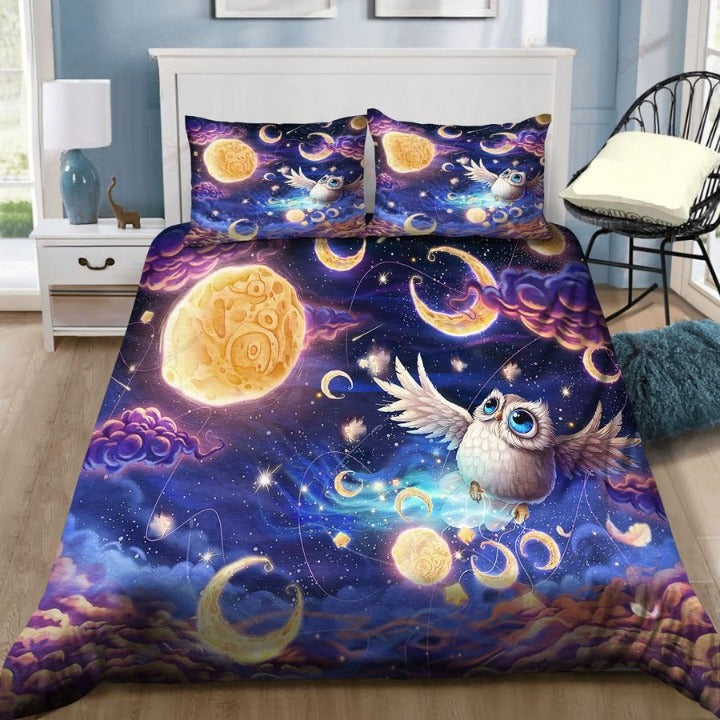 Galaxy Owl And Moon Bedding Set Duvet Cover And 2 Pillowcases - Image 2