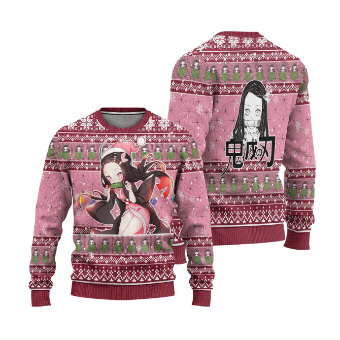 Cozy Anime Christmas Sweater - Cute Pink Holiday Knit With Festive Character Design For Fans - Image 3