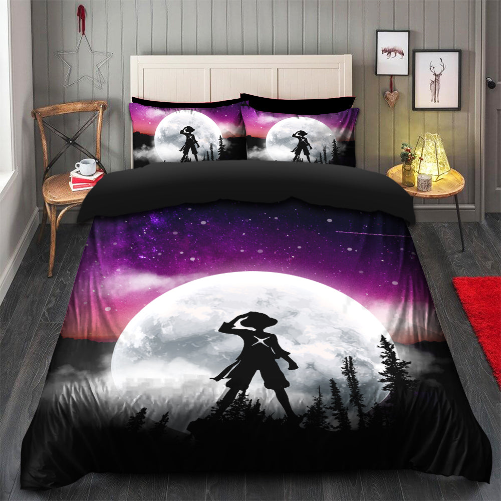One Piece Luffy Anime Moon Night Galaxy Bedding Set Duvet Cover And 2 Pillowcases