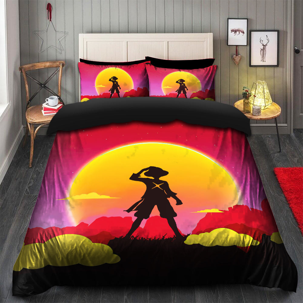 One Piece Luffy Anime Sunset Bedding Set Duvet Cover And 2 Pillowcases