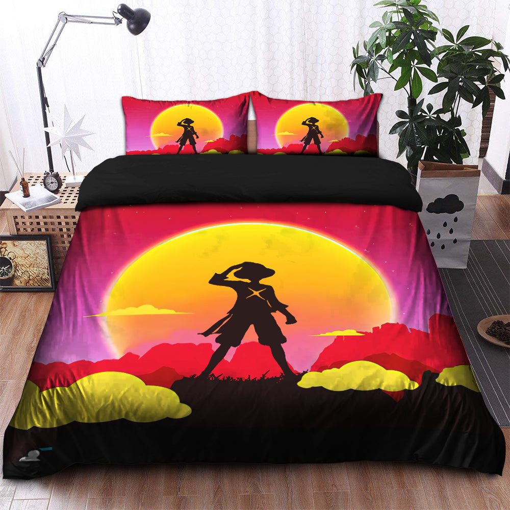 One Piece Luffy Anime Sunset Bedding Set Duvet Cover And 2 Pillowcases - Image 2