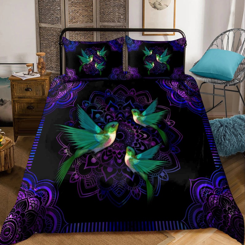 Hummingbird Mandala Bedding Set Duvet Cover And 2 Pillowcases - Image 4