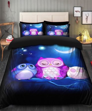 Owl Cute Night Bedding Set Duvet Cover And 2 Pillowcases