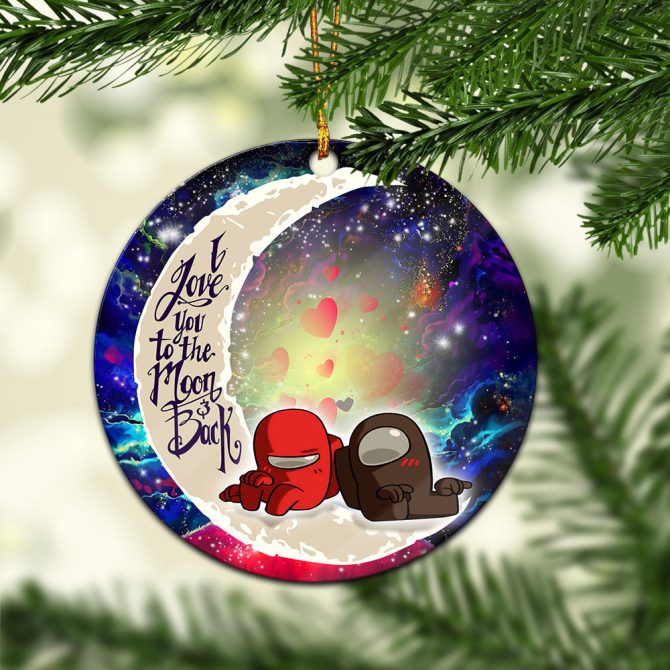 Among Us Couple Love You To The Moon Galaxy Ceramic Circle Ornament Perfect Gift For Christmas Holiday