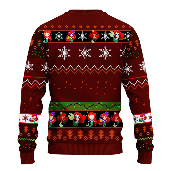 Airel Mermaid Ugly Christmas Sweater Red Brown Amazing Gift Idea Thanksgiving Gift - Image 2