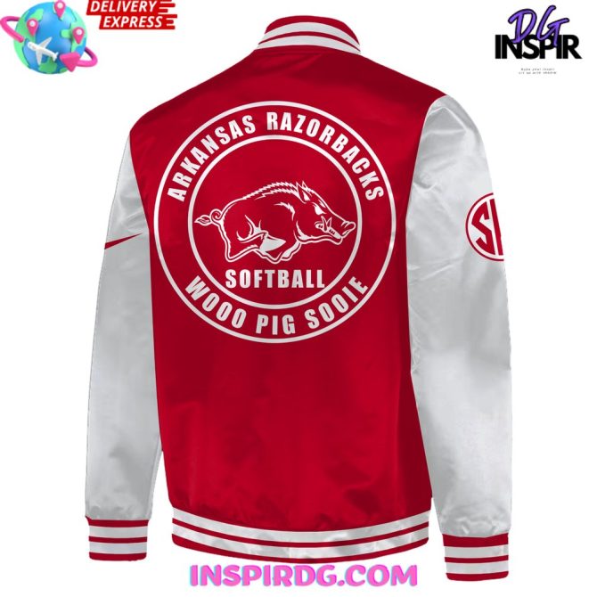Arkansas Razorbacks Softball Woo Pig Sooie Baseball Jacket - Image 3