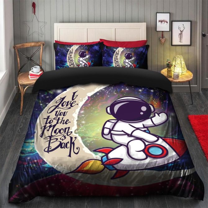 Astronaut Chibi Love You To The Moon Galaxy Bedding Set Duvet Cover And 2 Pillowcases - Image 2