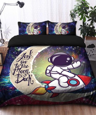 Astronaut Chibi Love You To The Moon Galaxy Bedding Set Duvet Cover And 2 Pillowcases