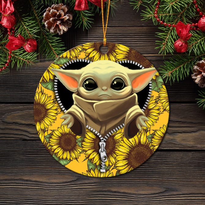 Baby Yoda Sunflower Zipper Ceramic Circle Ornament Perfect Gift For Christmas Holiday - Image 2