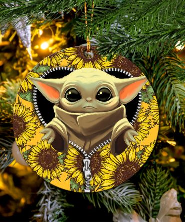 Baby Yoda Sunflower Zipper Ceramic Circle Ornament Perfect Gift For Christmas Holiday
