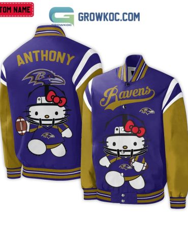 Custom Name Hello Kitty Ravens Varsity Jacket - Personalized Nfl Fan Gear For Kids & Adults