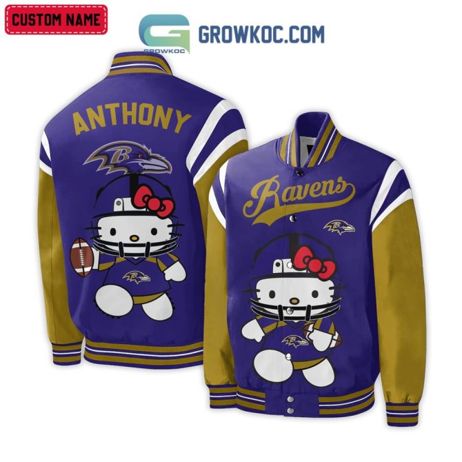 Custom Name Hello Kitty Ravens Varsity Jacket - Personalized Nfl Fan Gear For Kids & Adults