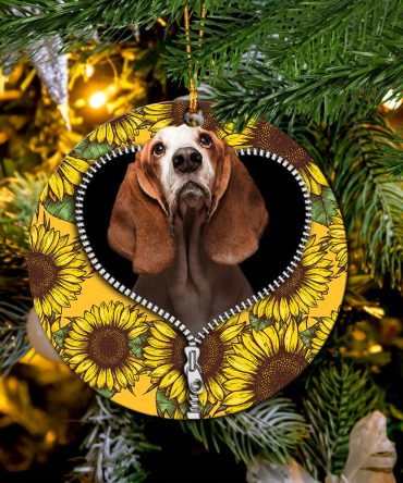 Basset Hound Sunflower Zipper Ceramic Circle Ornament Perfect Gift For Christmas Holiday